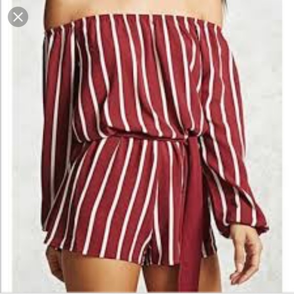 Forever 21 Dresses & Skirts - maroon and white striped romper